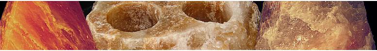 Top banner picture of a close up of a shaped salt lamp a tea light holder and natural lamp on the special offers page