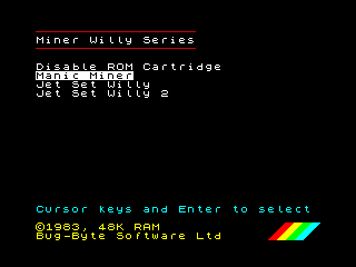 Example ROM Cartridge Menu - Miner Willy Series