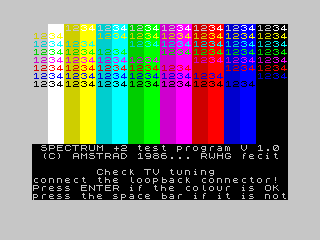Spectrum +2 Test Program Main Menu