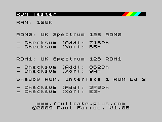 Spectrum ROM Tester 128K Spectrum Screenshot