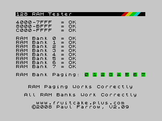 Spectrum 128 RAM Tester ROM Cartridge Screenshot