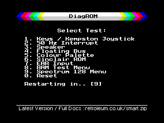 Spectrum Test ROM Menu Screenshot