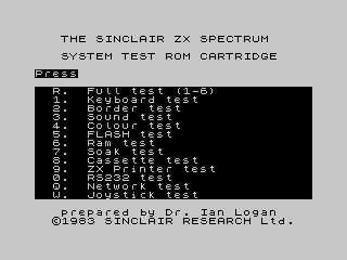 System Test ROM Cartridge Main Menu