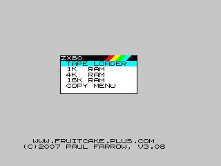 ZX80 ROM Cartridge Memory Configuration Menu