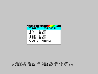 ZX81 Edition 3 ROM Cartridge Memory Configuration Menu