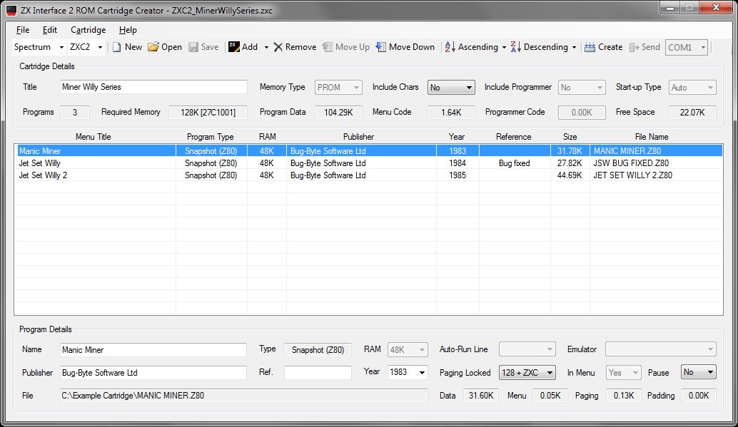 Example ZXC2 ROM Cartridge Creator Screenshot - Miner Willy Series