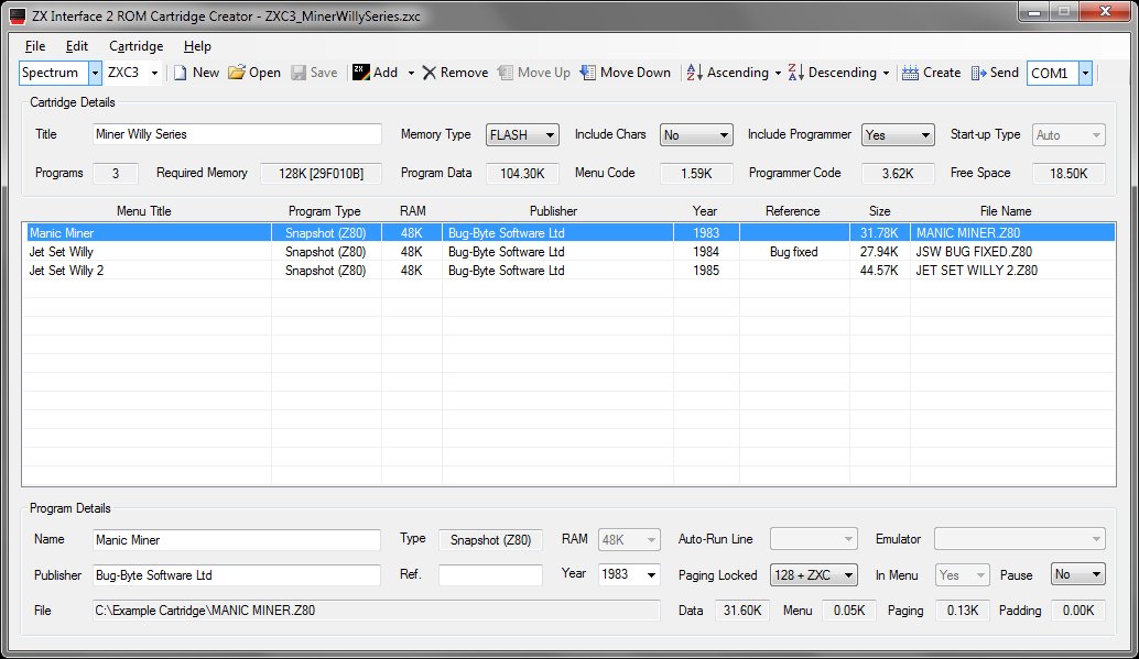 Example ZXC3 ROM Cartridge Creator Screenshot - Miner Willy Series