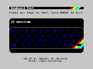 ZX Spectrum Diagnostics Keyboard Test Screenshot