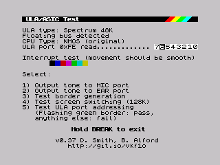 ZX Spectrum Diagnostics ULA Test Screenshot