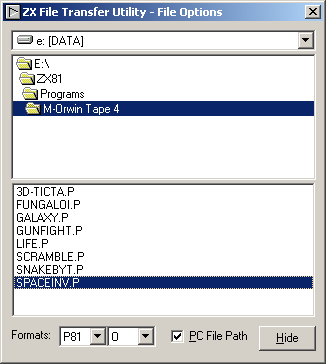 ZX-Transfer Utility - File Selection Screenshot