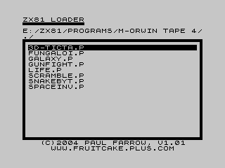 ZX File Transfer Utility - Menu Screenshot