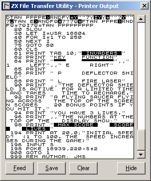 ZX-Transfer Utility - Printer Output Screenshot