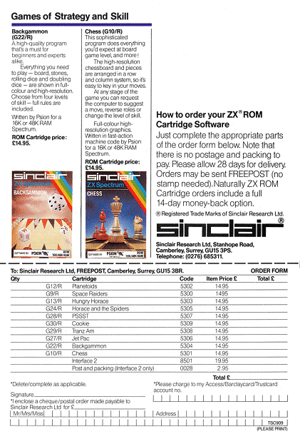 ROM Cartridge Software Catalogue - Back