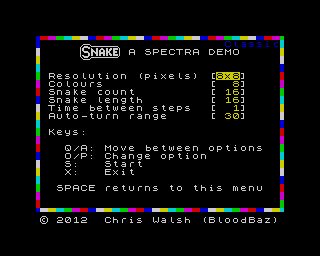 Snake menu (Standard colours)