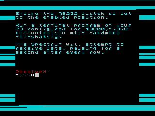 Test Utility RS232 Receive Screen