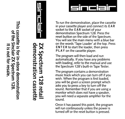 Spectrum 128 Demo Cassette Inlay