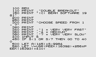Program Listing of ZX80 (4K ROM) Double Breakout