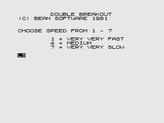 Screenshot of the menu for ZX80 (4K ROM) Double Breakout