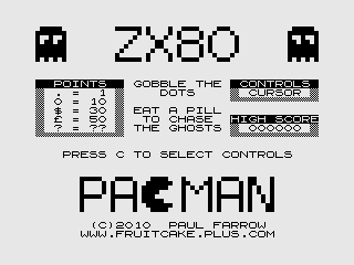 Title screenshot of ZX80 Pacman