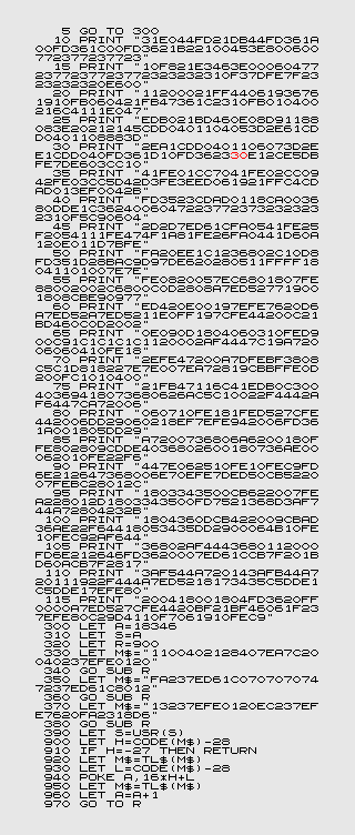 Program Listing of ZX80 4K ROM Space Intruders