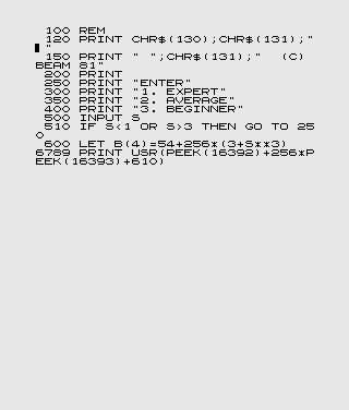 Program Listing of ZX80 (4K ROM) 1K Super Invasion