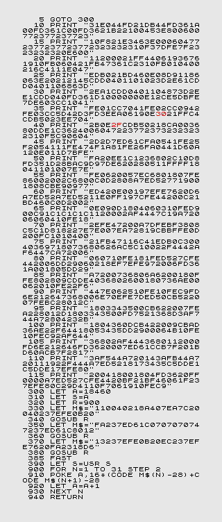 Program Listing of ZX80 8K ROM Space Intruders