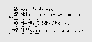 Program Listing of 1K ZX80 (8K ROM) Space Intruders
