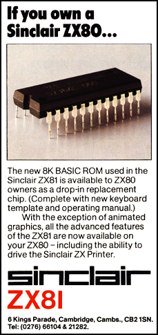 Sinclair Research advert for the ZX80 8K ROM upgrade (details)