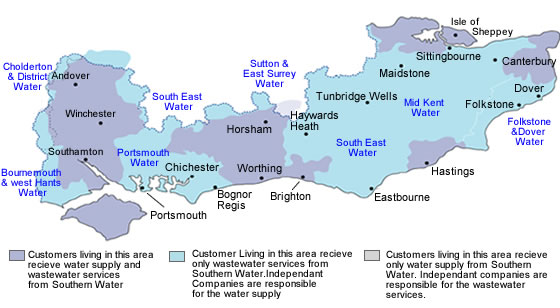 Map of the region Southern Water Supply Supply
